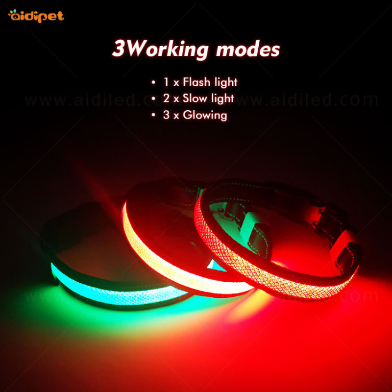 Hot Selling Rechargeable Led Dog Collar Night Walking Customized Logo Pet Collar Nylon Safety Luminous Collar for Dogs